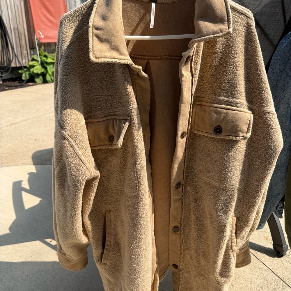 Free People Tan Sherpa Shirt Jacket